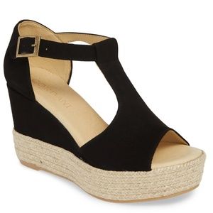 CORDANI Elisa Black Suede Wedge Platform Espadrille Sandals MADE in SPAIN 36